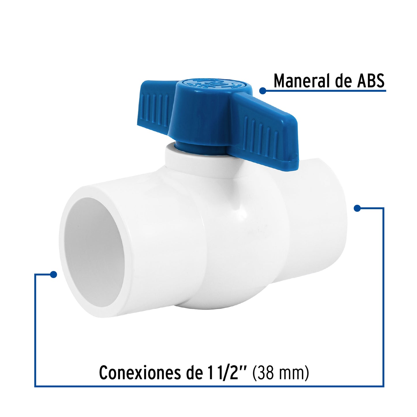 Válvula de esfera de PVC de 1 1/2 pulgadas para cementar con maneral de ABS