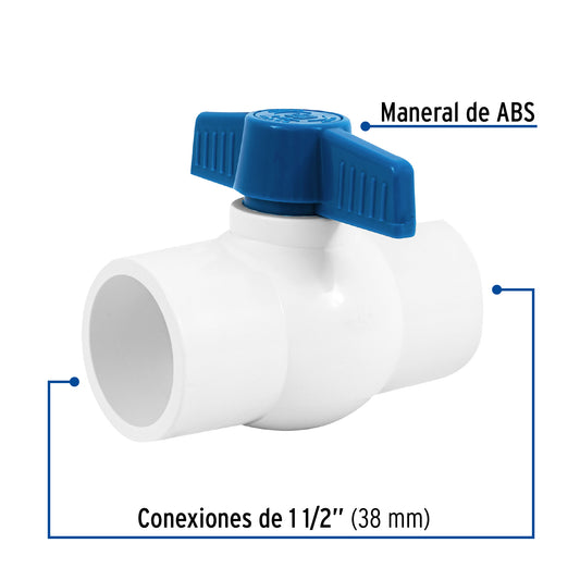Válvula de esfera de PVC de 1 1/2 pulgadas para cementar con maneral de ABS