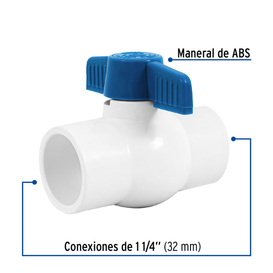Válvula de esfera de PVC de 1 1/4 pulgadas para cementar con maneral de ABS