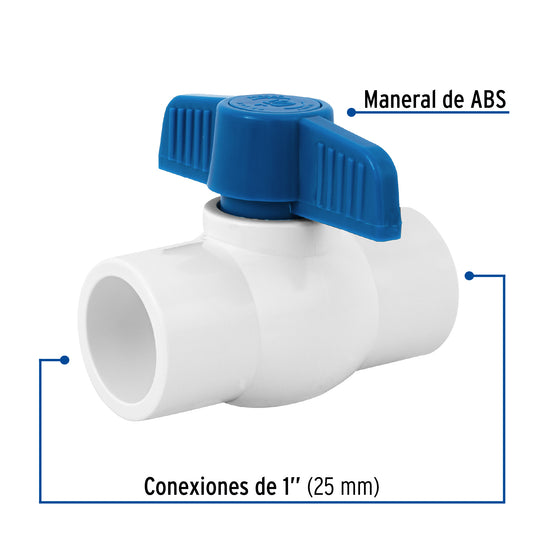 Válvula de esfera de PVC de 1 pulgada para cementar con maneral de ABS