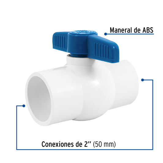 Válvula de esfera de PVC de 2 pulgadas para cementar con maneral de ABS