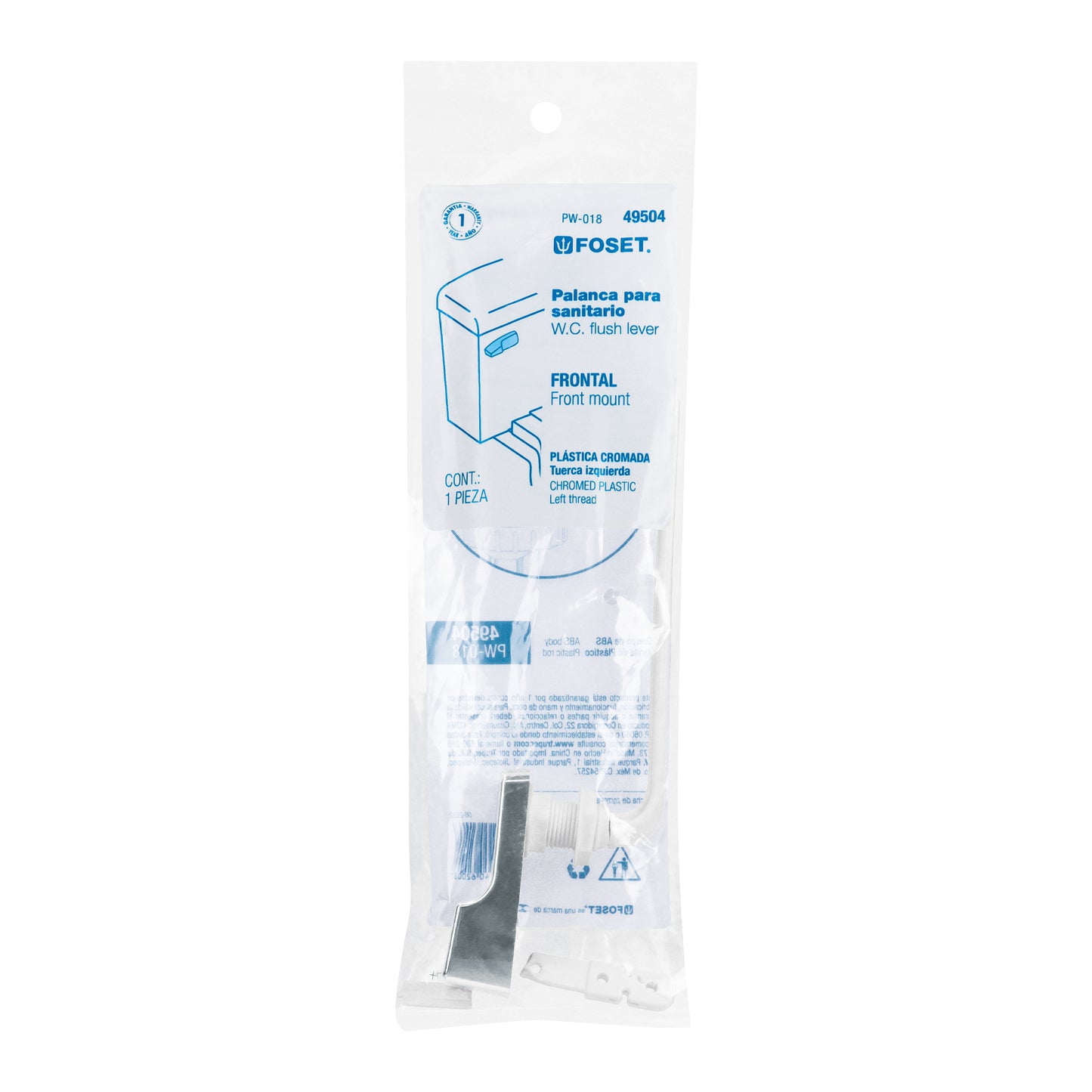 Palanca frontal plástica cromada para WC