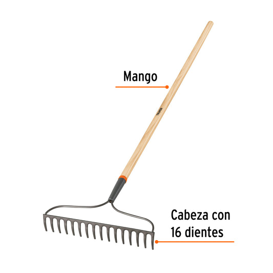 Rastrillo jardinero Classic de 16 dientes con mango de 54 pulgadas