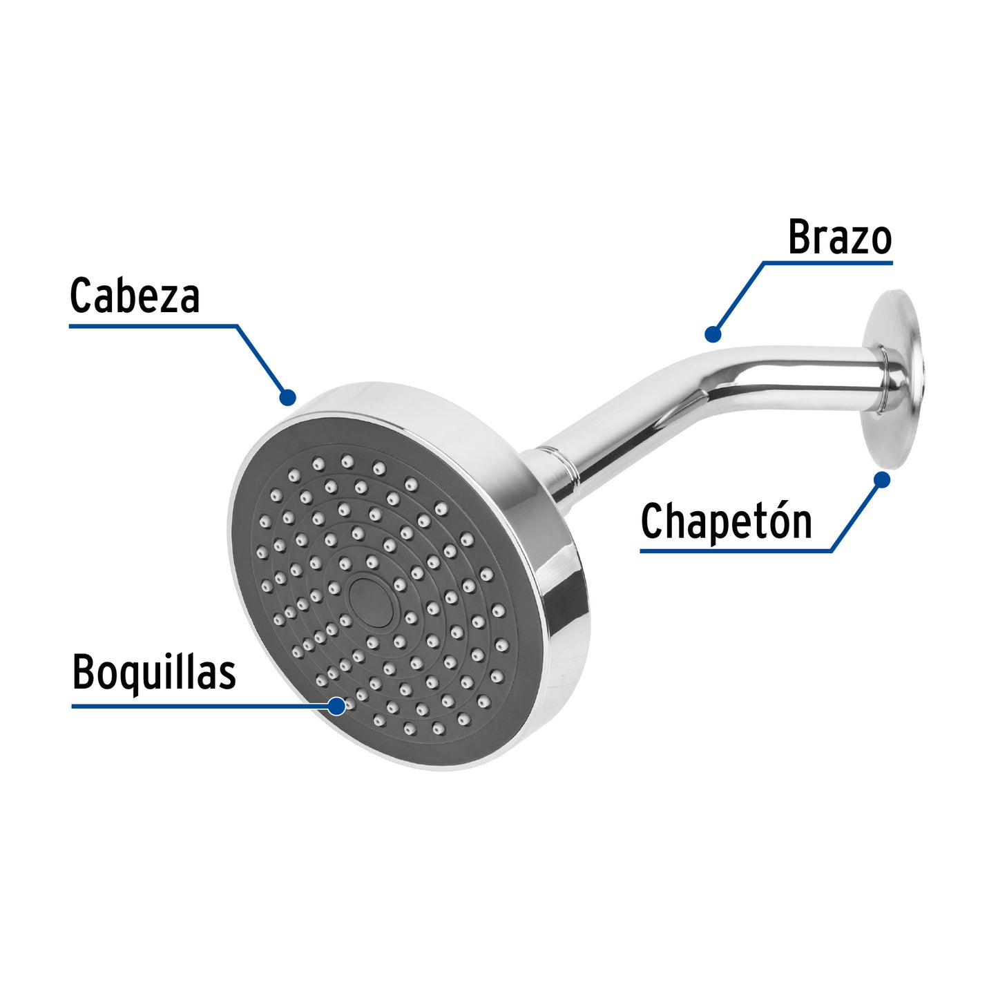 Regadera redonda de 4-1/4" con brazo y chapetón de acero