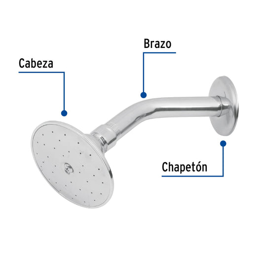 Regadera redonda metálica de 3-1/2" con brazo y chapetón cromados