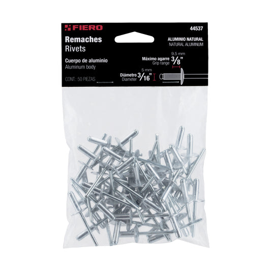 Remaches Aluminio 3/16 x 3/8 Bolsa 50pz