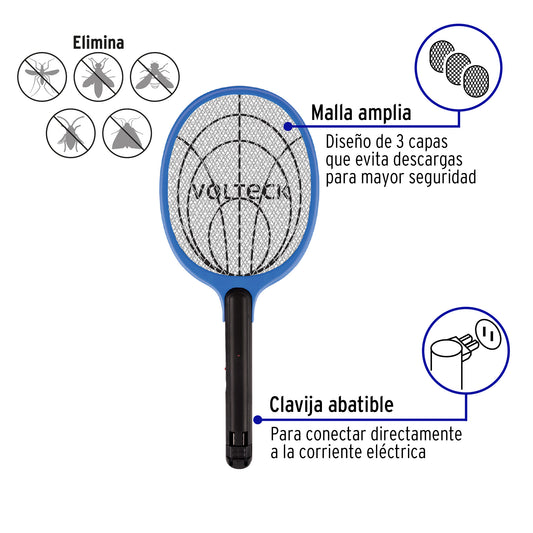 Raqueta mata moscas y mosquitos, recargable, VOLTECK BASIC · vista 2