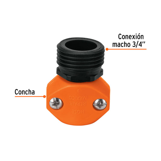 Conector macho de 1/2" de ABS para manguera