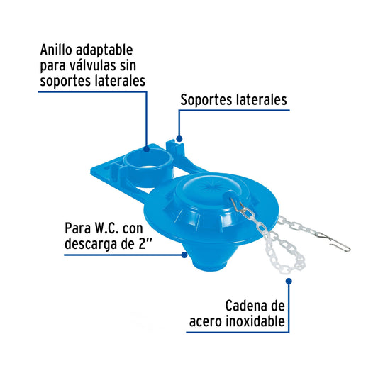 Sapo de PVC azul con cadena plástica de 2" para WC