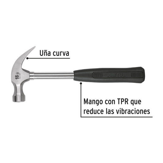 Martillo pulido de 16 oz con uña curva y mango tubular