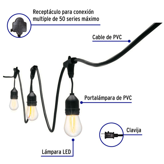 Serie de luces LED de 7.3 m con 12 lámparas para exterior