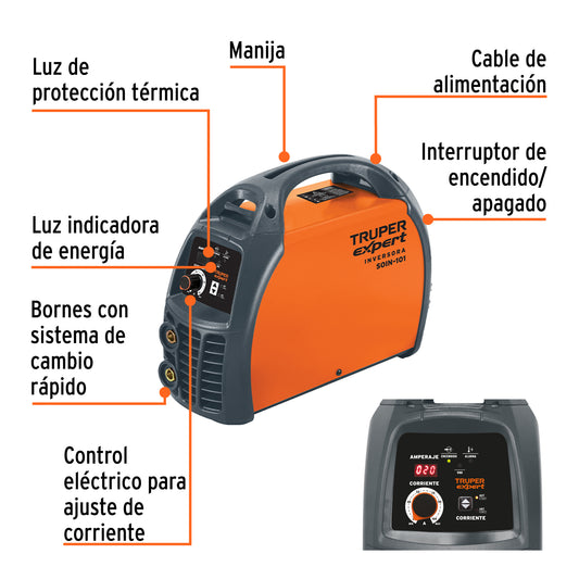 Soldadora inversora de 100 A y 127 V con perilla de ajuste y protección térmica
