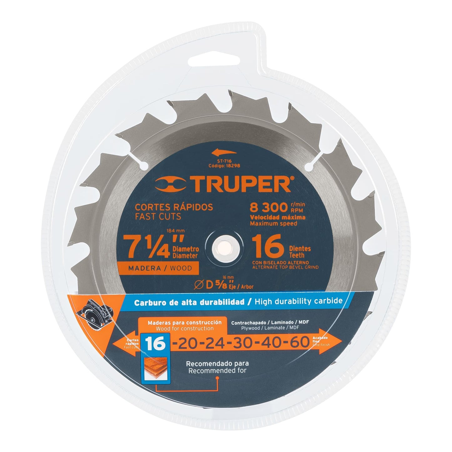 Disco sierras diámetro 7 1/4", centro de 5/8" para madera