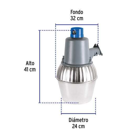 Luminario suburbano con foco LED de 40 W y sensor de luz