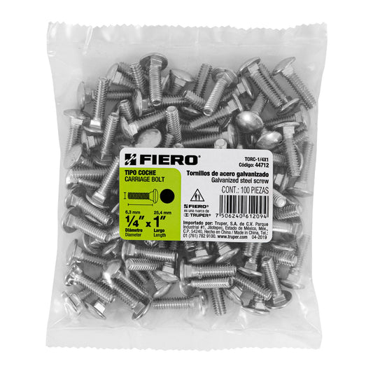 Tornillo coche galvanizado 1/4 x 1 pulg