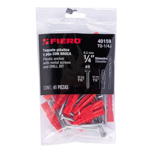 Kit Taquetes 1/4 pulg Tornillos y Broca