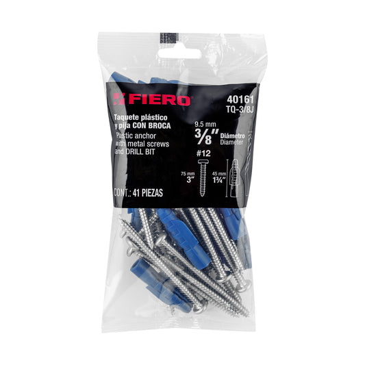Kit Taquetes 3/8 pulg Tornillos y Broca