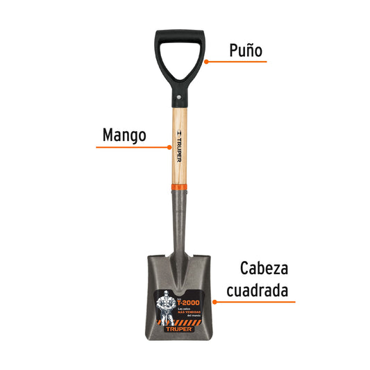 Pala cajuelera cuadrada con puño D y mango de madera