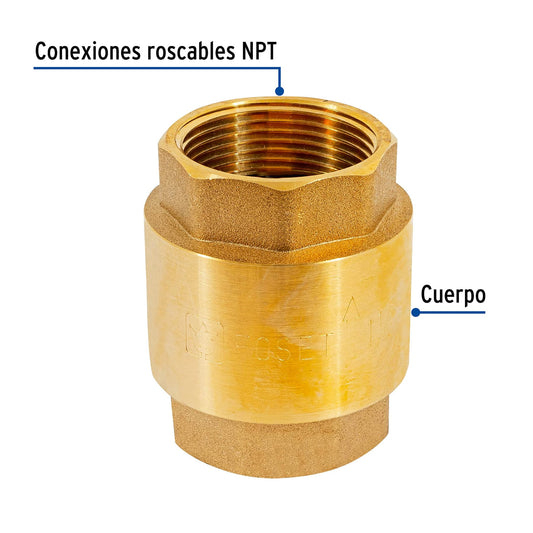 Válvula de retención de latón de 1 1/4 pulgadas con empaque de hule