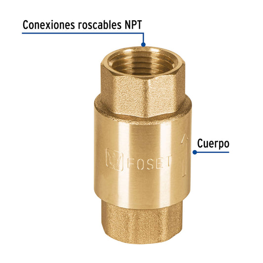 Válvula de retención de latón de 1/2 pulgada con empaque de hule