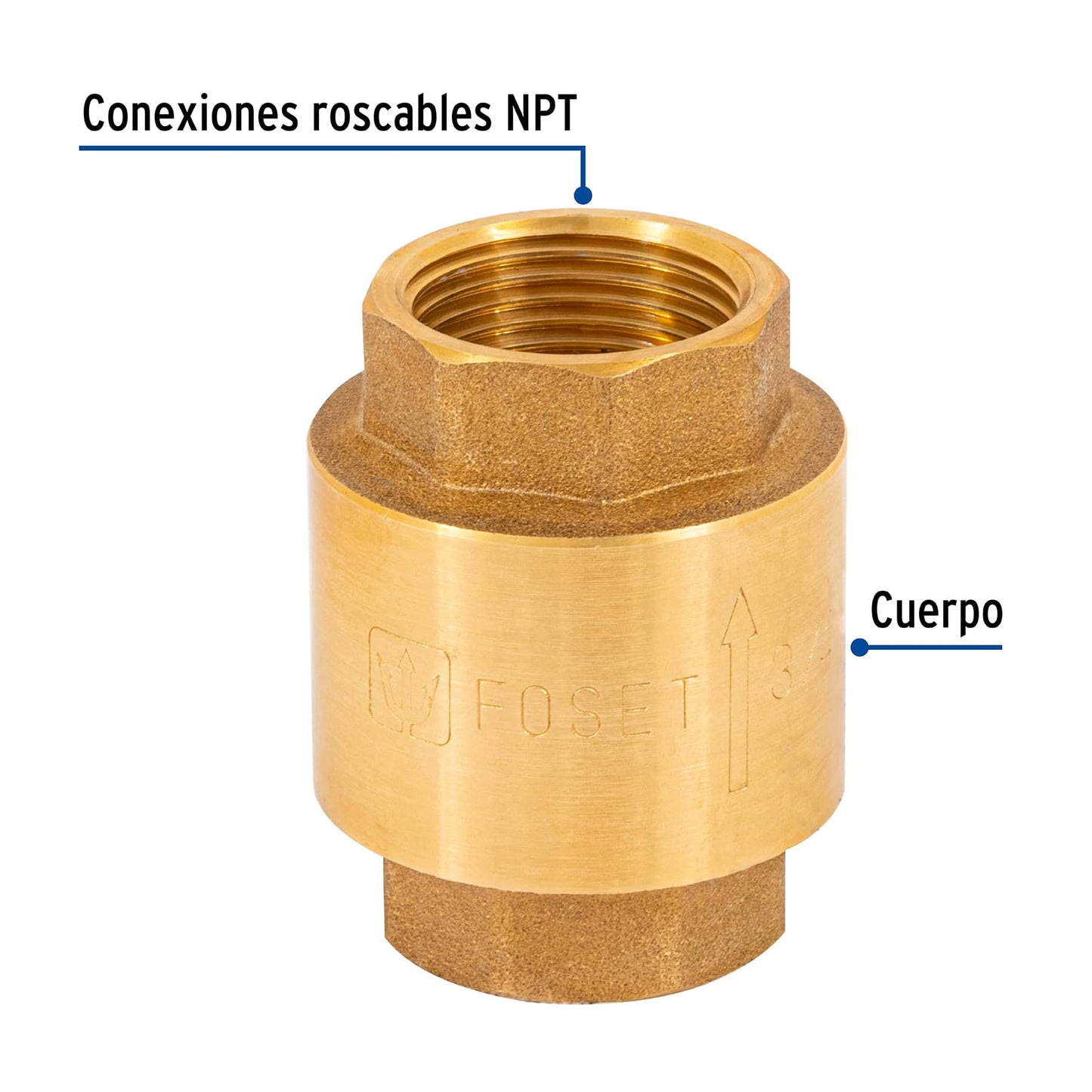 Válvula de retención de latón de 3/4 pulgada con empaque de hule