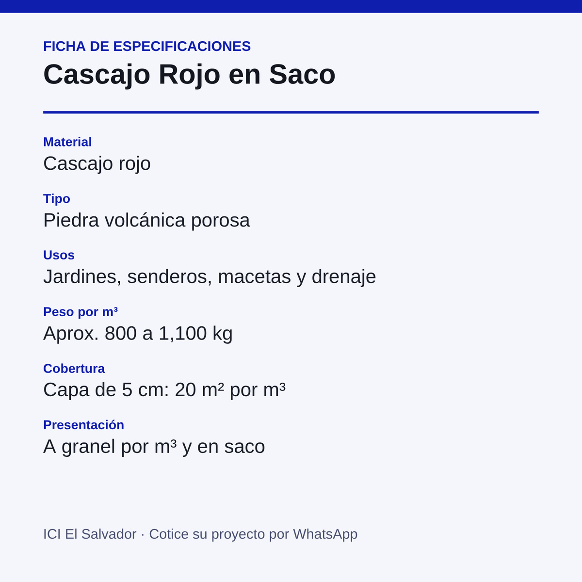 Tarjeta de especificaciones del cascajo rojo