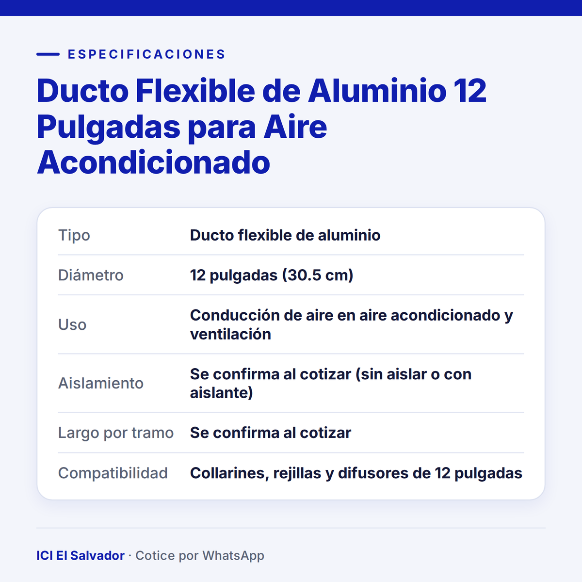 Ficha de especificaciones: ducto flexible de 12 pulgadas