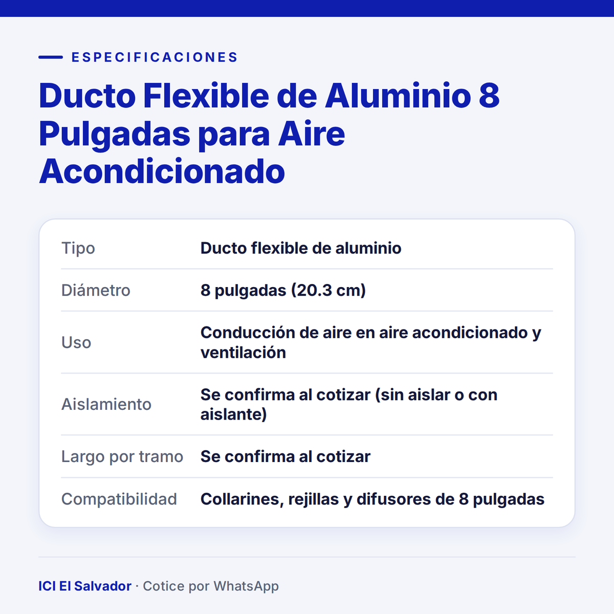 Ficha de especificaciones: ducto flexible de 8 pulgadas