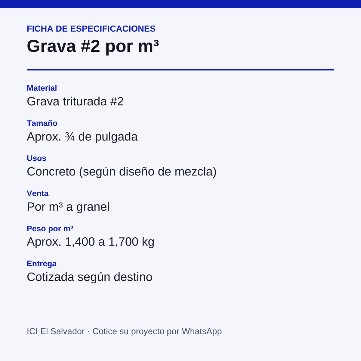 Tarjeta de especificaciones de la grava #2