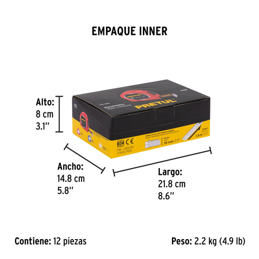 Cinta métrica de 5 m con cinta de 19 mm en display box con 12 piezas