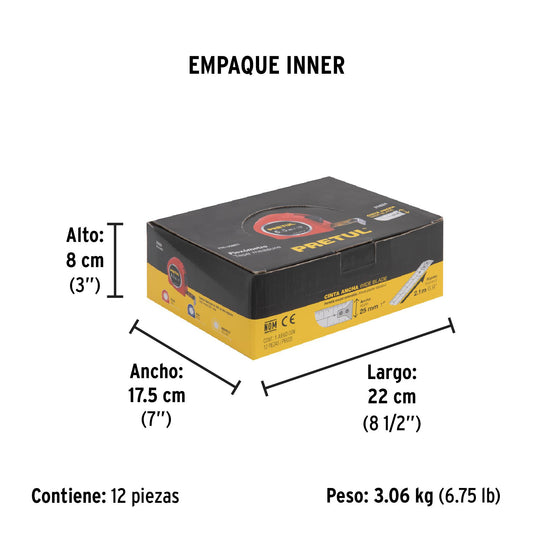 Cinta métrica de 5.5 m con cinta de 25 mm en display box con 12 piezas