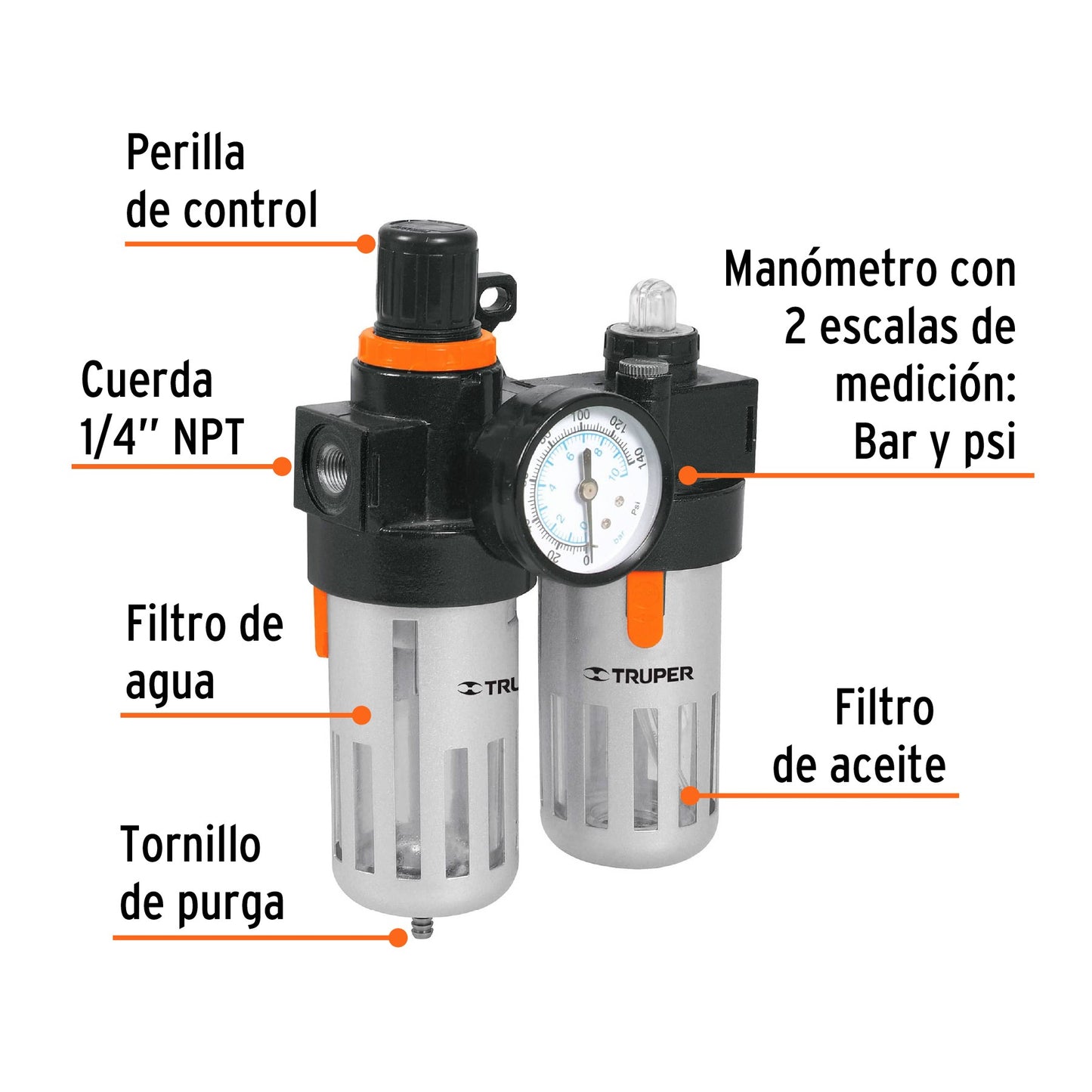 Filtro y Regulador de Aire con Módulo de Lubricación