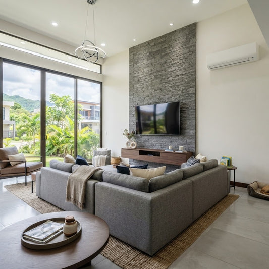 Aplicación típica: mini split convencional de 18,000 BTU en la sala de una residencia moderna