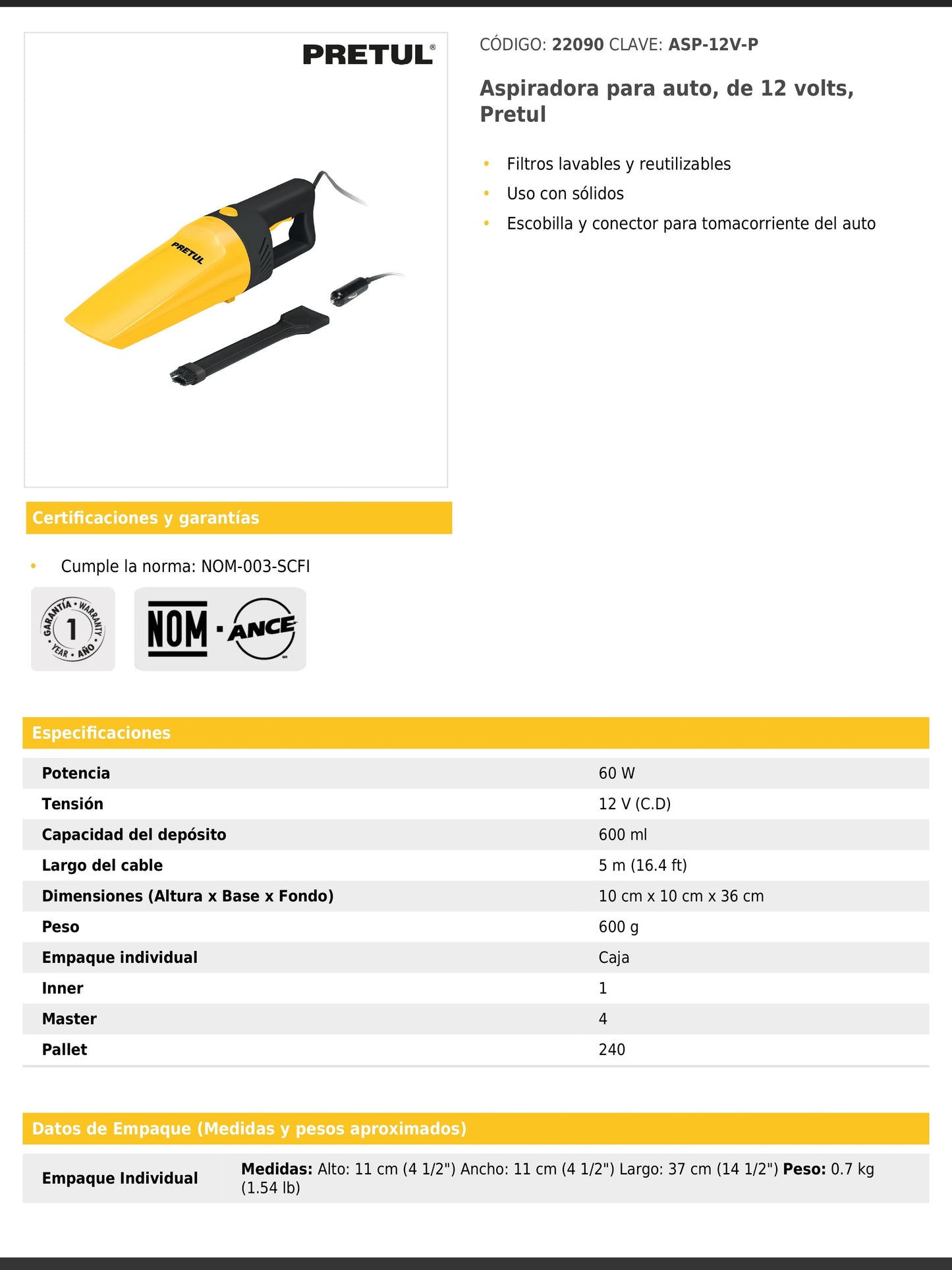 Aspiradora para auto de 12 volts
