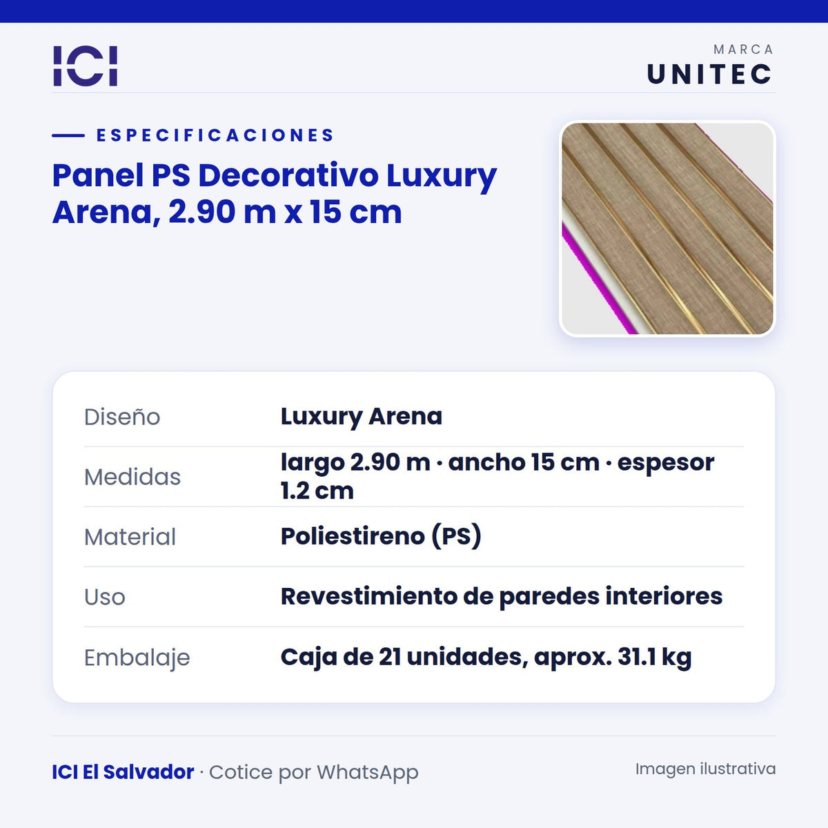 Ficha de especificaciones de Panel PS Decorativo Luxury Arena