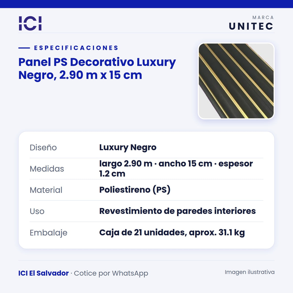 Ficha de especificaciones de Panel PS Decorativo Luxury Negro