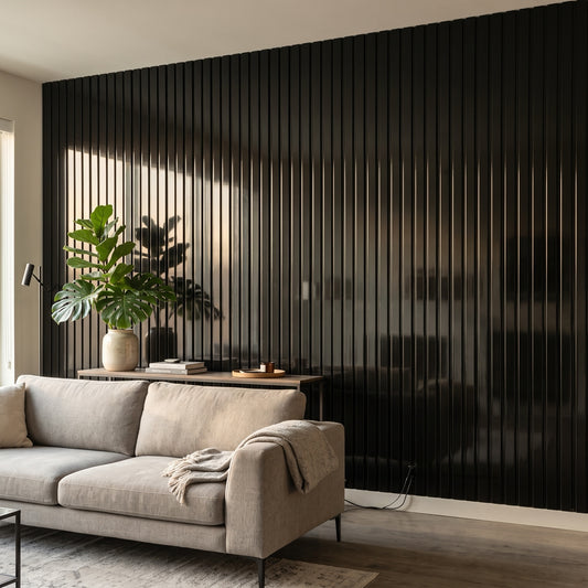 Imagen ilustrativa de Panel WPC Interior Negro Brillo WPC25 instalado