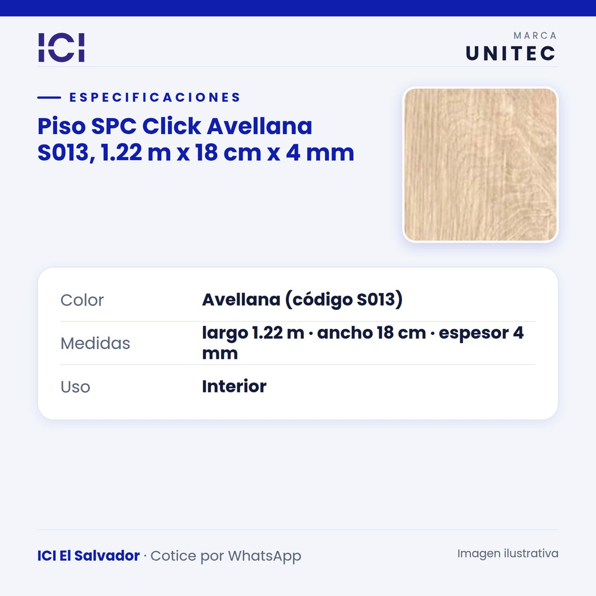 Ficha de especificaciones de Piso SPC Click Avellana S013