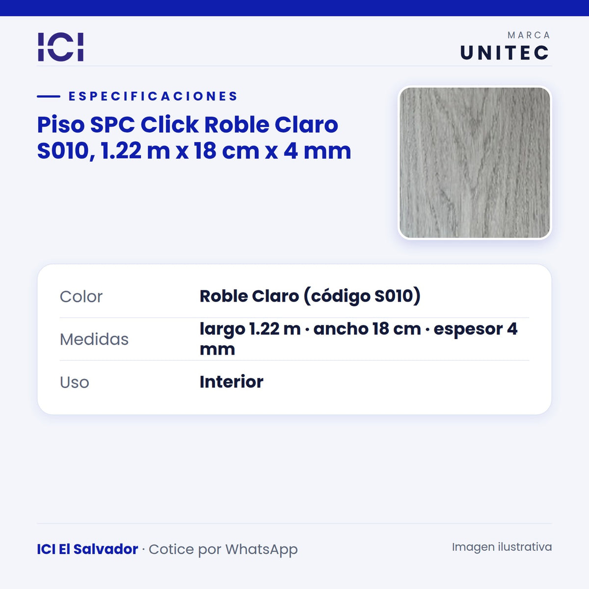 Ficha de especificaciones de Piso SPC Click Roble Claro S010