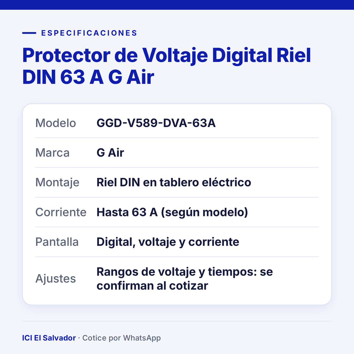 Ficha de especificaciones: protector de voltaje GGD-V589-DVA-63A