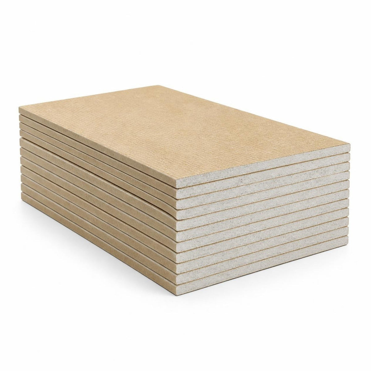 Tablayeso Exterior con Fibra de Vidrio 5/8" 4 x 8 pies — láminas con malla de vidrio apiladas sobre fondo blanco