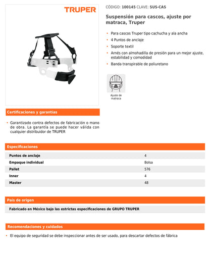 Suspensión para cascos con ajuste por matraca