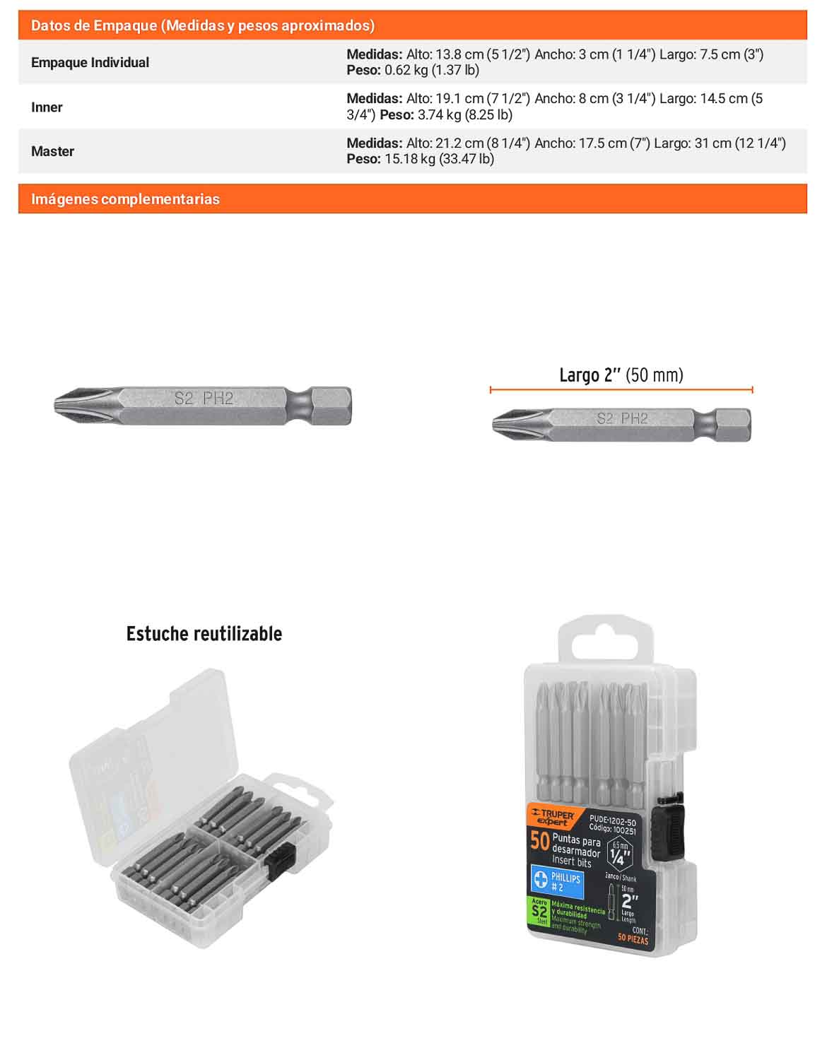 Puntas de Cruz PH2  Estuche con 50 unidades