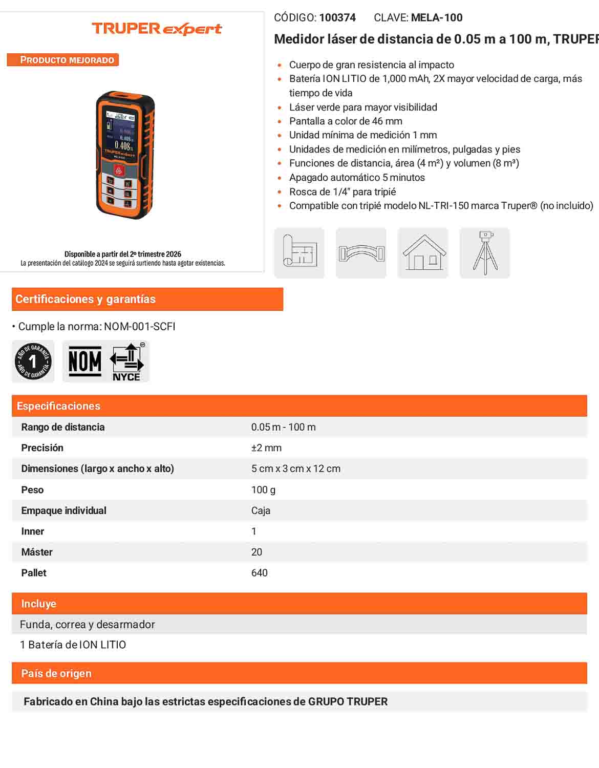 Medidor laser de distancia 0.05 a 40 m