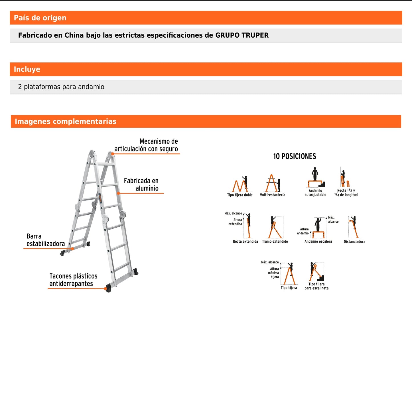 Escalera Multiposición 12 peldaños, Tipo I