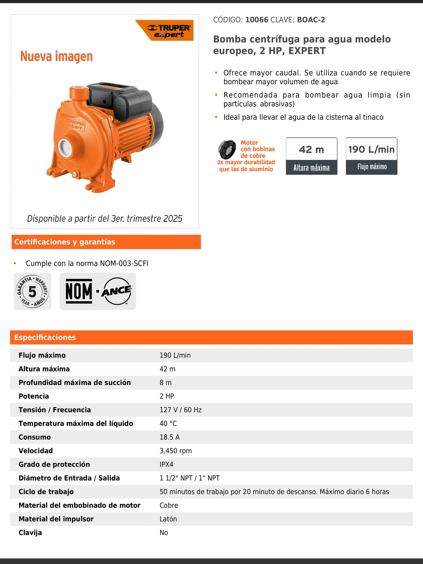 Bomba centrífuga de 2 HP modelo europeo