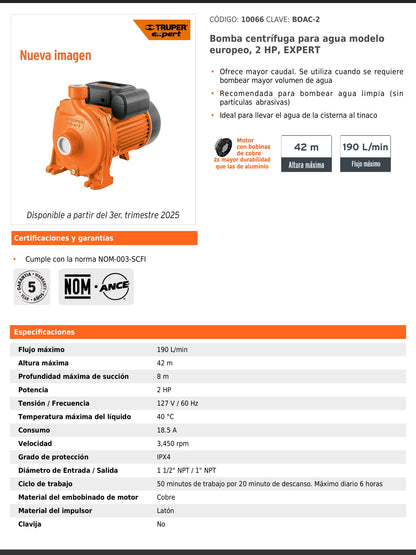 Bomba centrífuga de 2 HP modelo europeo
