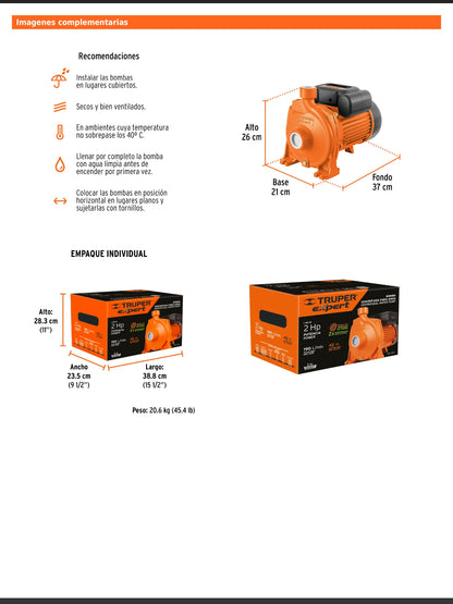 Bomba centrífuga de 2 HP modelo europeo