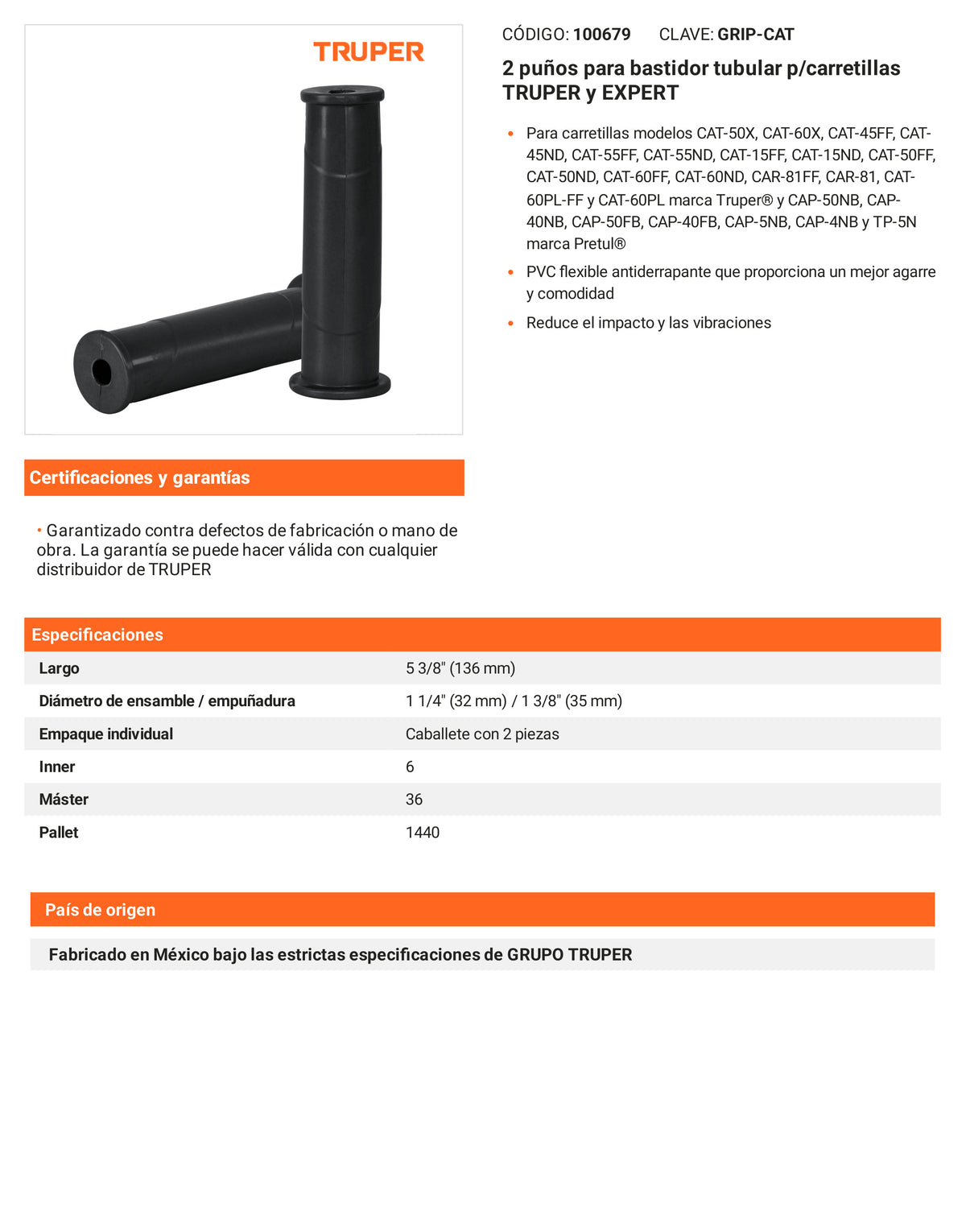Ficha tecnica - 2 punos para bastidor tubular p/carretillas - SKU 100679