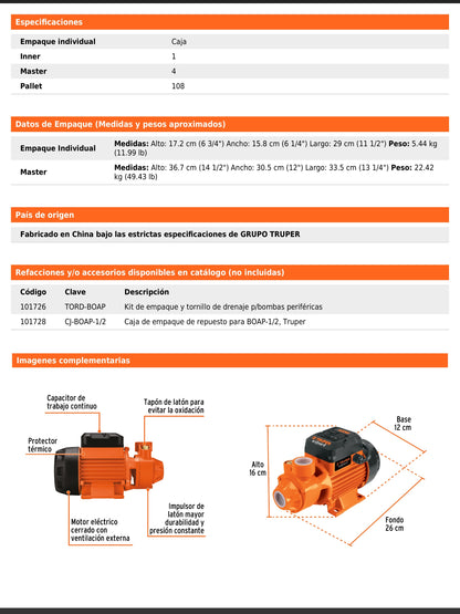 Bomba periférica de 1/2 HP agrícola